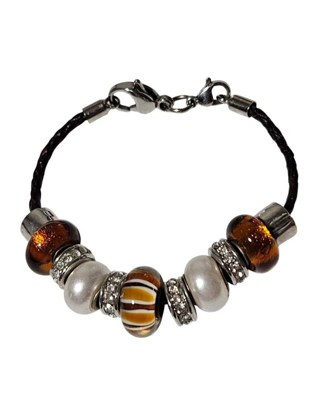 European Style Beaded Bracelet Rhinestone Brown White Boho Fashion Jewelry Women